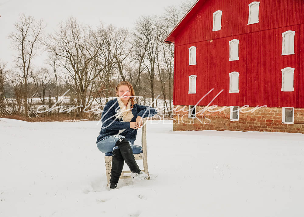 Avezano Winter Red Barn Photography Backdrop Designed By Christy Faulkner-AVEZANO